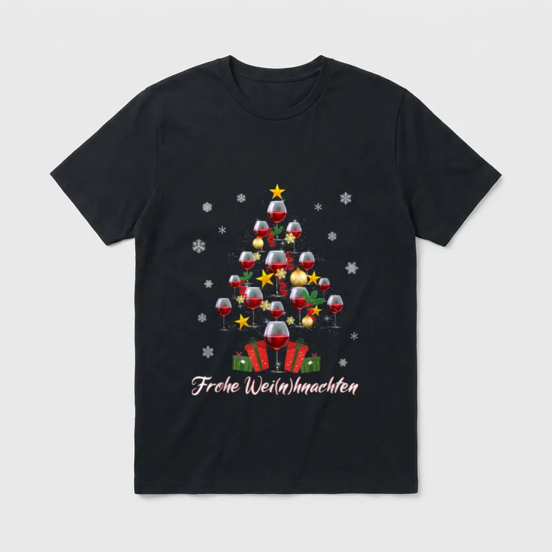 Weihnachtsoutfit Weihnachten Wein Lustiges T-Shirt – Klassisches T-Shirt in Schwarz