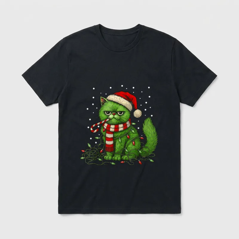 Lustig Katze Weihnachten Weihnachtsshirt T-Shirt 0099 – Klassisches T-Shirt in Schwarz