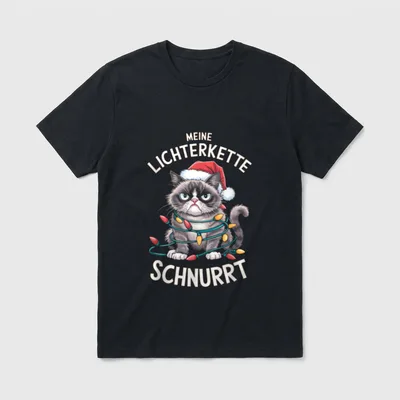 Weihnachten Katze Lichterkette Lustiges T-Shirt – Klassisches T-Shirt in Schwarz