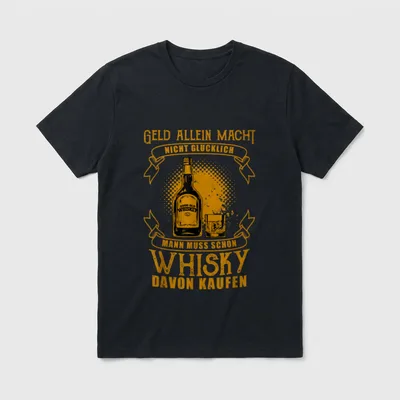Whisky Lustig Funny Fun T-Shirt – Whiskyflasche, Glas und Spruch über Geld und Whisky – Klassisches T-Shirt in Schwarz