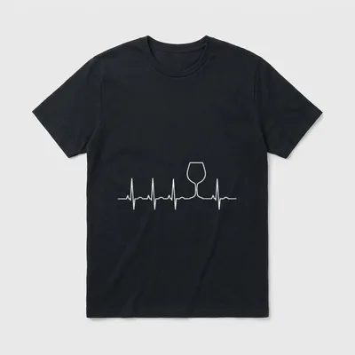 Wein Herzschlag Wein Herzschlag T-Shirt – Herzschlaglinie formt sich zu einem Weinglas – Klassisches T-Shirt in Schwarz