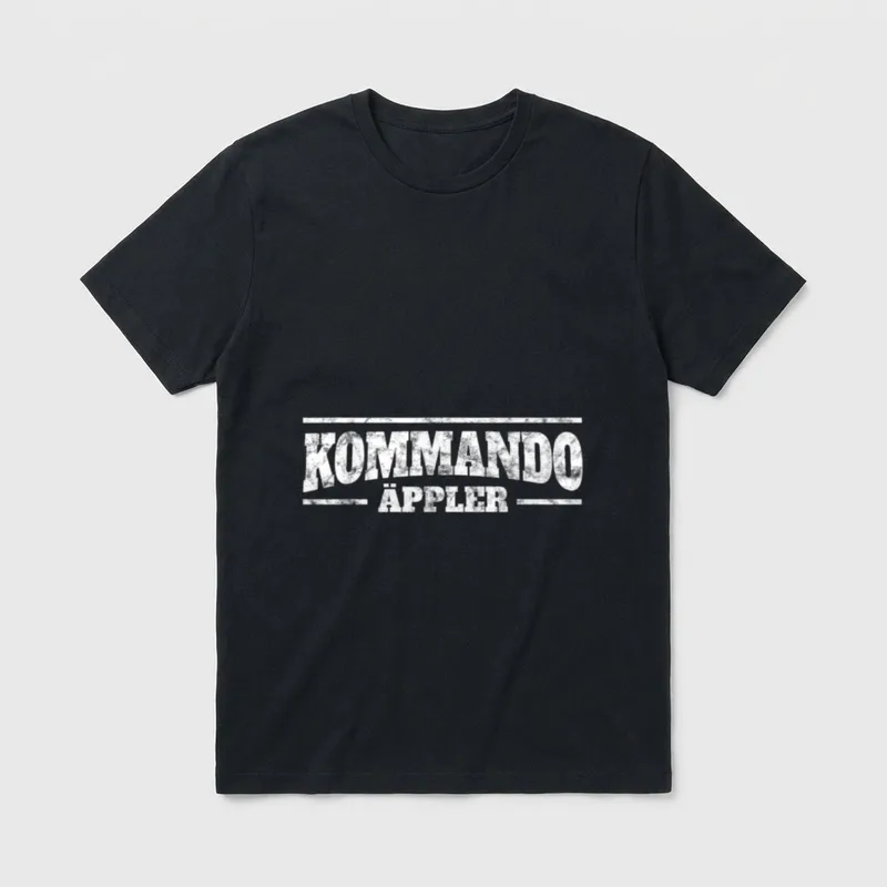 Lustiges Apfelwein Äppelwoi Hessen T-Shirt – Schriftzug „Kommando Äppler“ im Used-Look – Klassisches T-Shirt in Schwarz