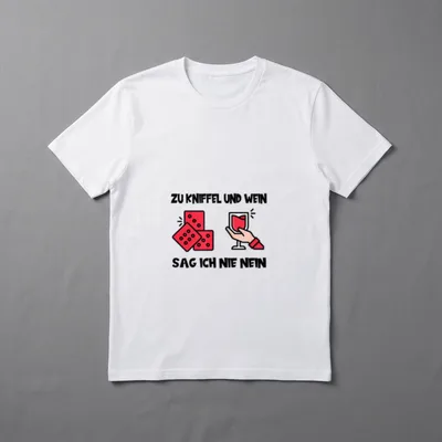 Zu Kniffel & Wein T-Shirt – Würfel, Weinglas, Spruch „Zu Kniffel und Wein sag ich nie nein“ – Klassisches T-Shirt in Schwarz