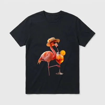 Lustiger Flamingo mit Orangen T-Shirt – Klassisches T-Shirt in Schwarz