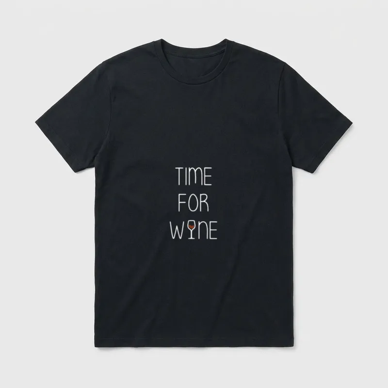 Time for Wine Wein T-Shirt – Schriftzug „Time for Wine“ mit Rotweinglas als i-Punkt – Klassisches T-Shirt in Schwarz