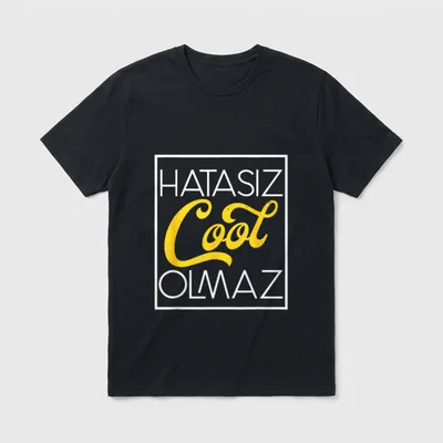 Hatasiz Cool olmaz lustiges T-Shirt – Schriftzug „Hatasiz Cool Olmaz“ in Weiß und Gold – Klassisches T-Shirt in Schwarz